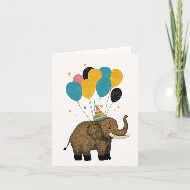 Carte de voeux Anniversaire Mammoth - Amusant et W (Devant)