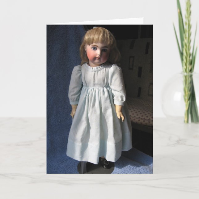 Carte de voeux antique de poupée de bisque - blanc (Devant)