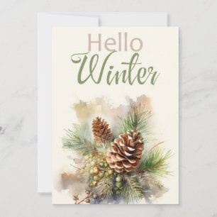 Carte de voeux aquarelle avec branches de pin, côn