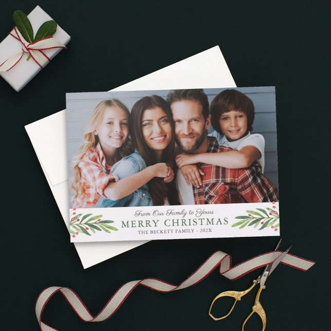 Carte de vœux aquarelle de Noël avec feuillage et  (Créateur téléchargé)