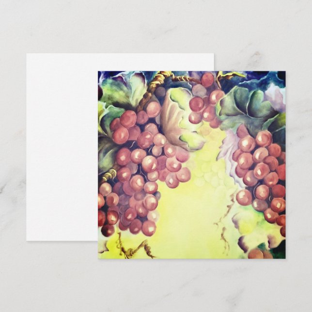 Carte de voeux Aquarelle de raisins de vignoble |  (Devant / Derrière)