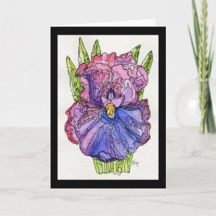 Carte de voeux - Aquarelle et encre pourpre Iris