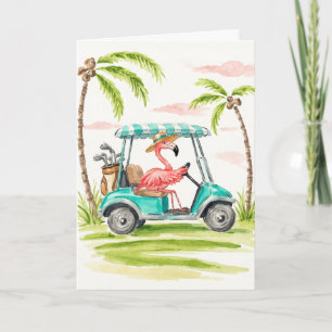 Carte de vœux aquarelle Flamingo Golf