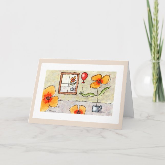 Carte de voeux aquarelle Fleurs de fenêtre (Devant)