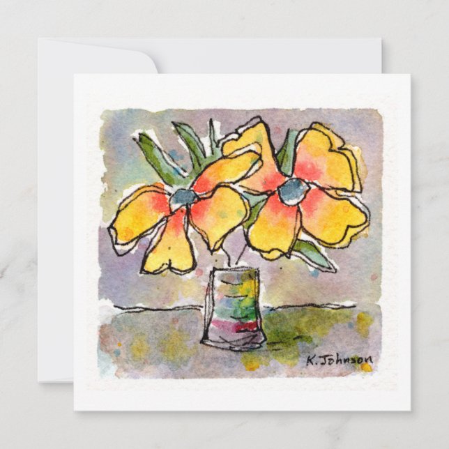 Carte de voeux Aquarelle Fleurs Jaunes (Devant)