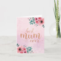 Carte de vœux aquarelle florale rose Meilleure Mam