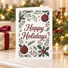 Carte de vœux aquarelle Joyeux Noël avec houx et o