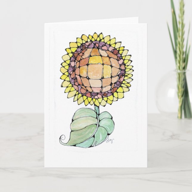 Carte de voeux - Aquarelle NGA - Tournesol Jaune (Devant)