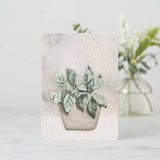 Carte de voeux Aquarelle Poted Houseplant Vide (Debout devant)