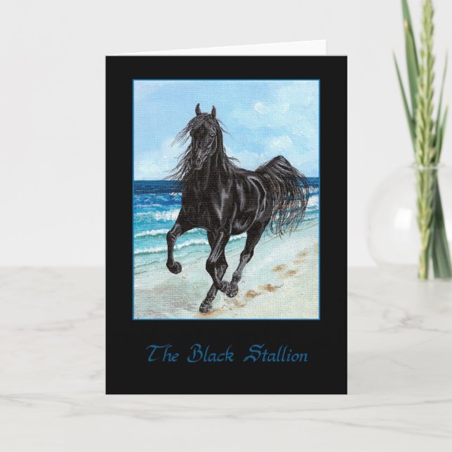 Carte de voeux Arabe de cheval d'étalon noir (Devant)