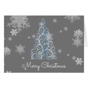 Carte de voeux Arbre de Noël bleu et Snowflakes