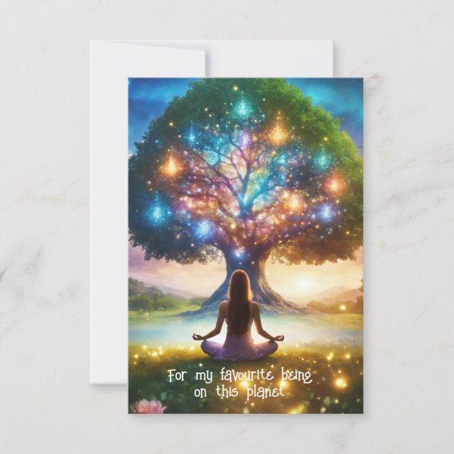 Carte de vœux Arbre de vie & Méditation (Devant)