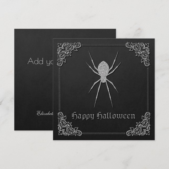 Carte de voeux Argent Spider Halloween (Devant / Derrière)