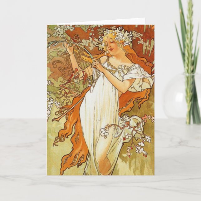 Carte de voeux Art Nouveau Alphonse Mucha Spring (Devant)