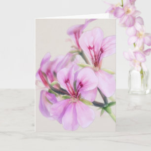 Carte de vœux artistique fleurs de géranium rose