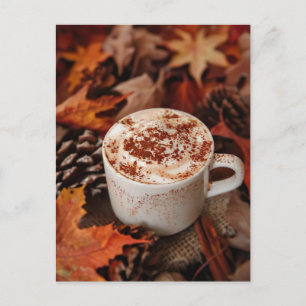 carte de voeux automne chocolat chaud et feuille