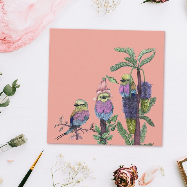 Carte de voeux aux oiseaux d'aquarelle rose et Lil (Créateur téléchargé)