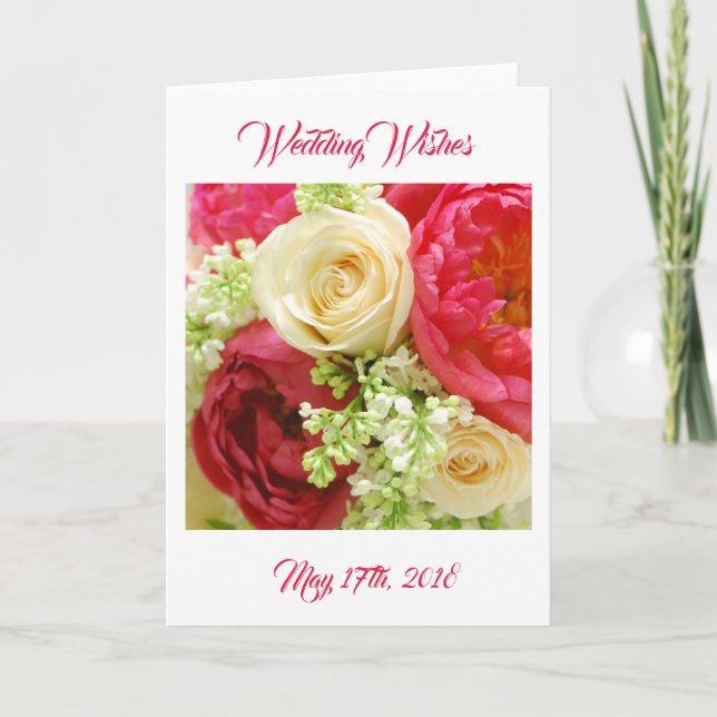 Carte de vœux aux pivoines et roses (Devant)