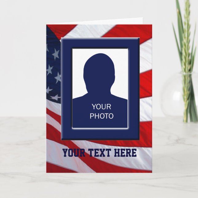 Carte de vœux avec cadre pour photo du drapeau amé (Devant)