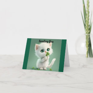 Carte de vœux avec chaton et trèfle