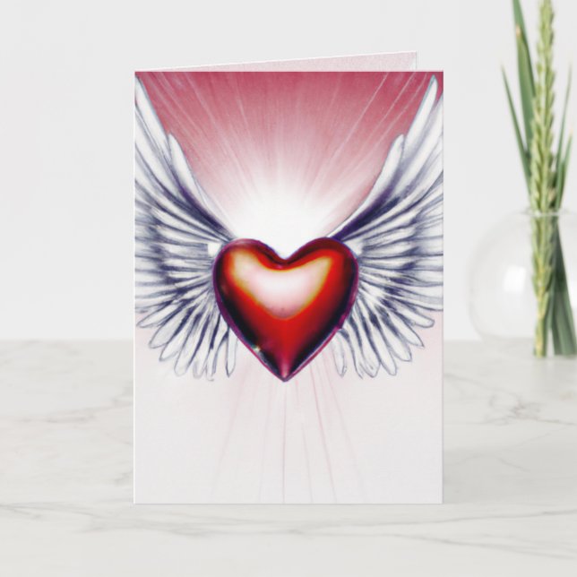Carte de vœux avec des ailes d'ange et un cœur (Devant)
