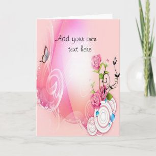 Carte de voeux avec fleur rose et papillon