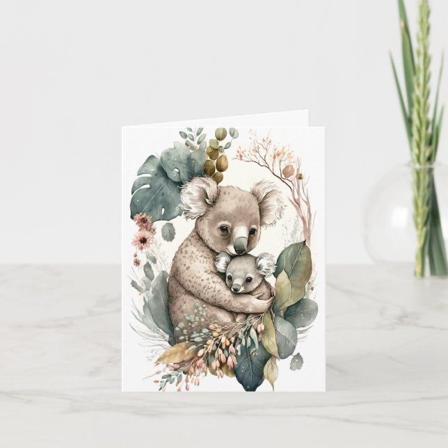 Carte de vœux avec illustration de mère et bébé ko (Devant)