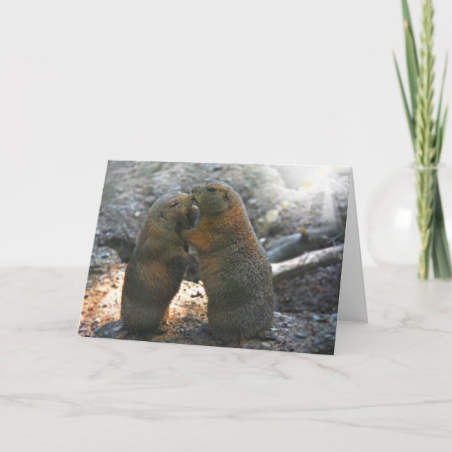 Carte de voeux avec mignon couple marmotte (Devant)