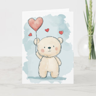 Carte de vœux avec ours mignon et ballon en forme 