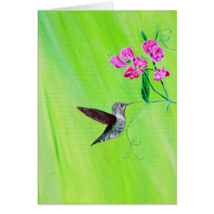 Carte de vœux avec peinture de colibri et pois de