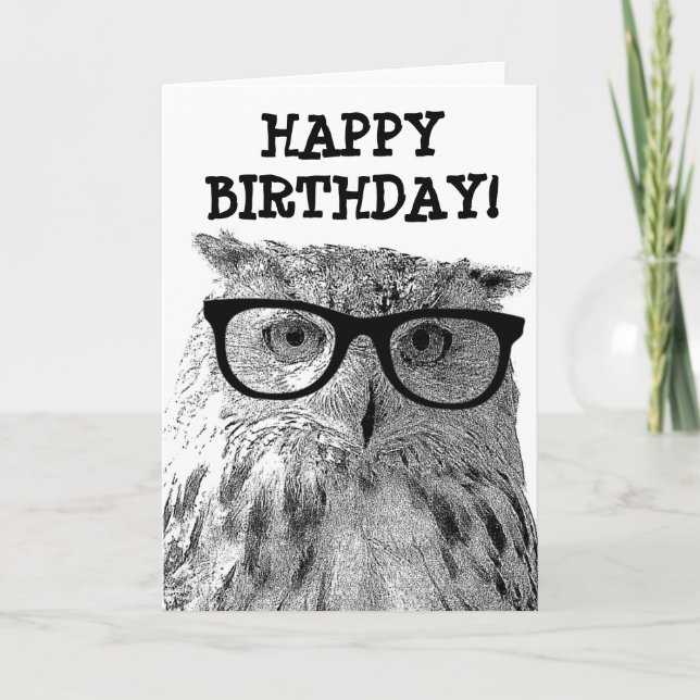 Carte de voeux avec photo drôle de hibou (Devant)