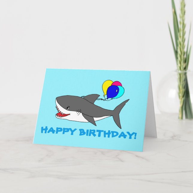 Carte de voeux avec requin mignon et ballons (Devant)
