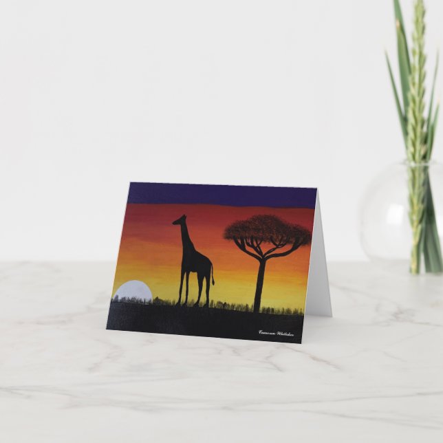 Carte De Voeux Avec Un Coucher De Soleil En Afriqu (Devant)