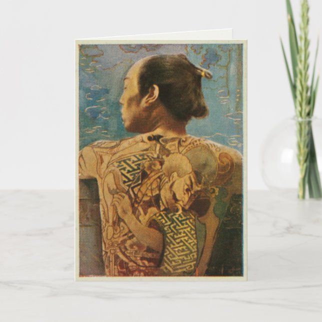 Carte de voeux avec un homme tatoué du Japon des a (Devant)