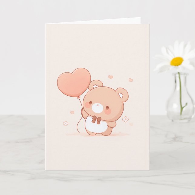 Carte de vœux avec un ours mignon et un ballon en  (Petite plante)