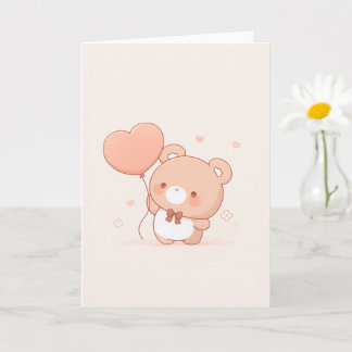 Carte de vœux avec un ours mignon et un ballon en 
