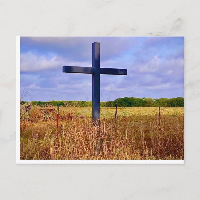 Carte de vœux avec une croix à la campagne (Devant)