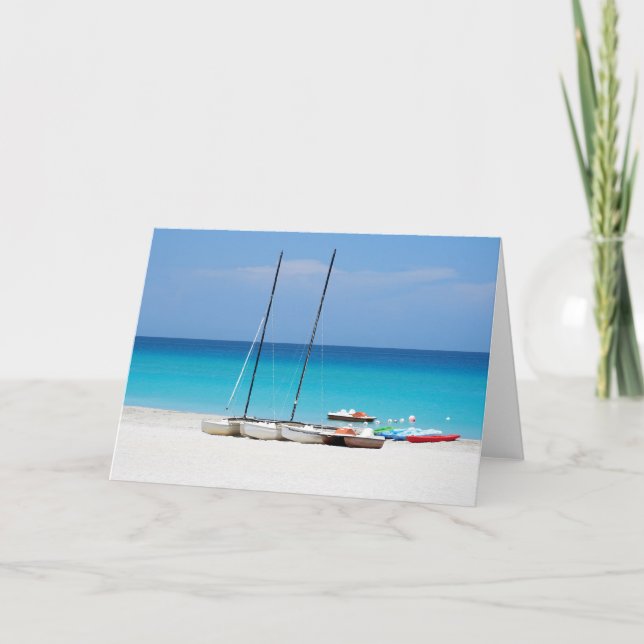 Carte de voeux avec une scène de plage tropicale (Devant)