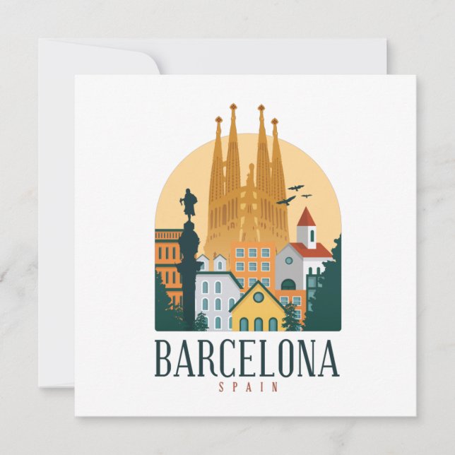 Carte de voeux Barcelona Espagne Skyline (Devant)