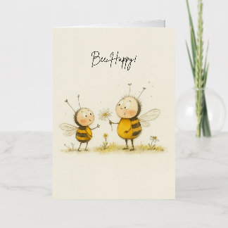 Carte de voeux Bee Happy Cute Watercolor Bumblebee