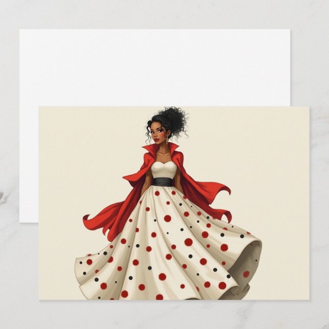 Carte de voeux Black Woman Fashion Anniversaire Bo (Devant / Derrière)