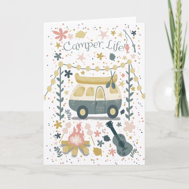 Carte de voeux blanche de la vie du camping (Devant)