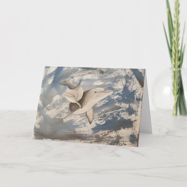 Carte de voeux blanche Denim Dolphins (Devant)