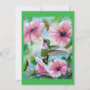 Carte de voeux blanche Hummingbird & Hibiscus