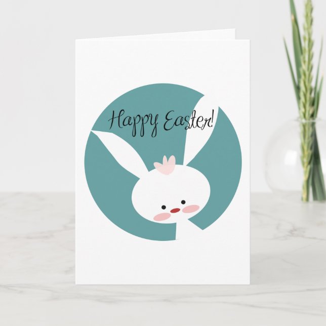 Carte de voeux blanche lapin de Pâques (Devant)