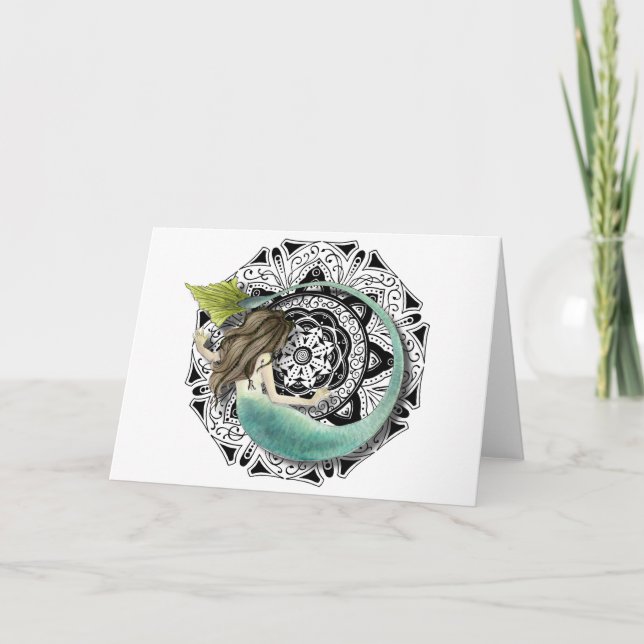 Carte de voeux blanche Mermaid Mandala (Devant)