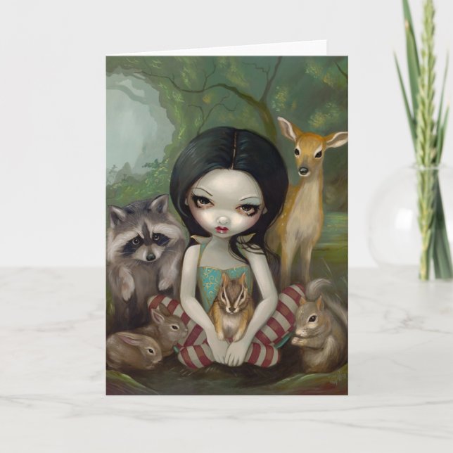 Carte de voeux "Blanche Neige et ses amis animaux" (Devant)