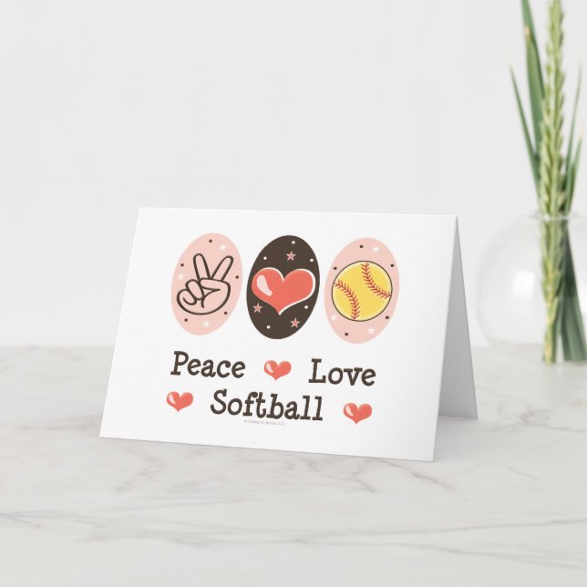 Carte de voeux blanche Peace Love Softball (Devant)