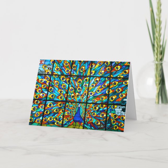 Carte de voeux blanche Peacock en verre tendu (Devant)