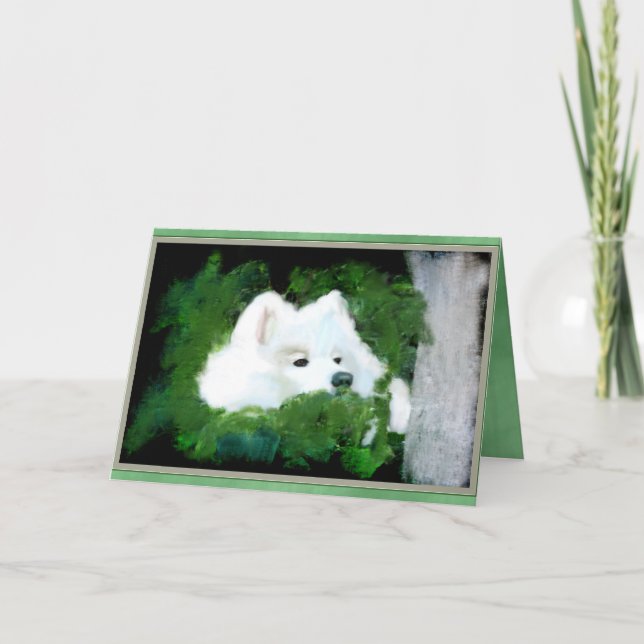 Carte de voeux blanche personnalisée ; Samoyed in  (Devant)